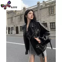 语娄美式复古黑色机车皮衣外套女港风2023新款炸街高级感夹克上衣