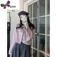 语娄TT坏坏秋装新品紫色麂皮绒小西装外套女宽松休闲韩版显瘦短款上衣