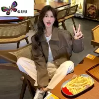 语娄棕色炸街皮衣外套女小个子短款2023新款美拉德穿搭机车服夹克