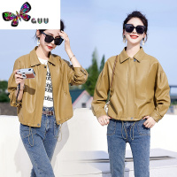 语娄黑色短款pu皮衣外套女2023款抽绳设计感港风复古小个子皮夹克