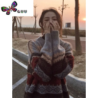语娄日系慵懒复古费尔岛毛衣女加厚设计感古着vintage套头针织衫