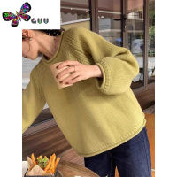 语娄法式洋气黄色针织衫毛衣套头2023新款女秋季粗棒针宽松慵懒风上衣