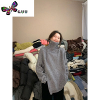 语娄2023新款慵懒风中长款加厚宽松侧边拉链高领毛衣女小众设计感