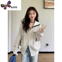 语娄设计感小众慵懒风灰色针织开衫早外搭宽松毛衣外套长袖上衣女