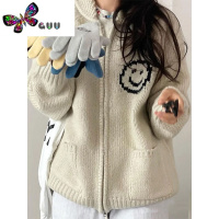 语娄韩国学院风宽松笑脸拉链高级感外穿毛衣针织上衣开衫外套女