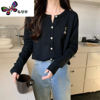 语娄小熊刺绣长袖针织衫开衫外套女大码胖mm宽松韩系毛衣短款上衣