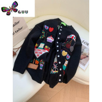 语娄重工刺绣毛衣女复古设计感洋气卡通加厚慵懒风针织开衫外套