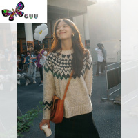 语娄费尔岛毛衣女2023新款日系复古慵懒风圆领套头针织衫上衣