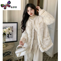 语娄chic小香风羔毛绒绒外套女春高级感气质名媛加厚夹棉上衣