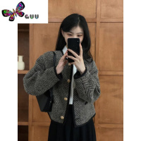 语娄法式小香风黑色毛呢外套女高级感休闲开衫夹克短款上衣