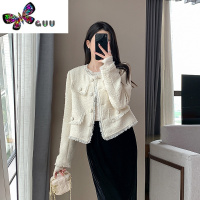 语娄毛短款呢外套韩版2023新款高级感米白色流苏小香风短外套女