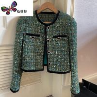 语娄FFmiss◆小香风贵气编织毛呢拼接短外套女秋名媛粗花呢显瘦开衫