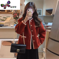 语娄红色小香风外套女2023新款小个子加厚富家千金本命年短款上衣