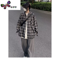 语娄黑白格子衬衫女款初中高中生外穿ootd学生穿搭小方格衬衣外套