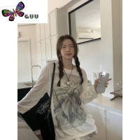 语娄松灰甜心~白色印花T恤女夏季简约百搭时尚休闲长袖上衣