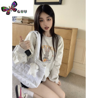 语娄可爱兔子印花休闲长袖卫衣女2023早秋宽松显瘦百搭上衣潮