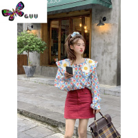 语娄韩系甜美风重工手工立体花大翻领女早秋花朵宽松长袖衬衫休闲上衣