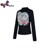 语娄 四色无胶感白墨印花猫咪长袖背心 多巴胺辣妹T恤面料舒适女