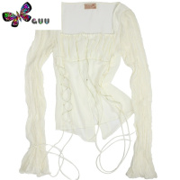 语娄诶嘿米色方领纯欲微透小众设计系带收腰拼接褶皱衬衫长袖女