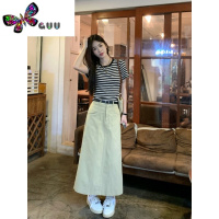 语娄曼曼Nini 夏季新品 双面织条吸湿透气卡其黑条纹正肩显瘦T恤女