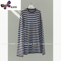 语娄UONE秋季肯豆风宽松长袖全毛衫条纹针织衫女圆领上衣T恤打底衫