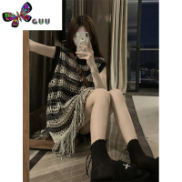 语娄小众复古设计感镂空无袖背心新款夏季撞色条纹中长款流苏上衣女潮