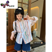 语娄东岛花园~休闲条纹长袖衬衫女设计感撞色拼接日系衬衣