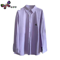 语娄秋季设计感小众中长款白衬衫女宽松慵懒风高级感衬衣紫色星球上衣