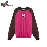 语娄三三家 上衣撞色插肩袖卫衣新款小众皮质百褶裙秋季套装女设计感