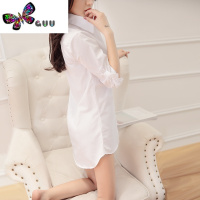 语娄白衬衫女设计感小众法式2023秋季宽松性感睡衣洋气外穿中长棉衬衣