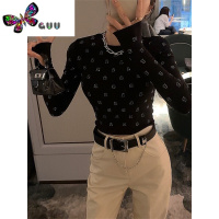 语娄时髦高级感重工烫钻字母长袖T恤女秋装气质休闲上衣时尚百搭小衫