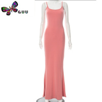 语娄欧美时尚经典女装 个性吊带平口高妹卡戴珊过膝拖地连衣裙长款裙