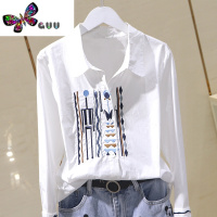 语娄复古棉布刺绣白衬衫2023秋新款百搭打底衬衣绣花气质上衣女领