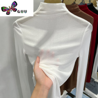 语娄白色网纱打底衫女洋气时尚内搭纱衣半高领透视蕾丝T恤上衣