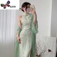 语娄Mimo dk新中式国风气质纯欲禅意挂脖收腰修身绿色改良旗袍连衣裙