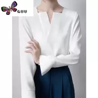 语娄法式别致V领醋酸缎面衬衫女高级设计感小众2023新款雪纺上衣