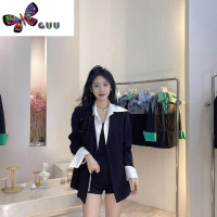 语娄假两件西装衬衫女高级感气质减龄设计款ins撞色衬衫拼接西服