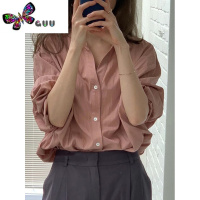 语娄显白藕粉色衬衫女2023春设计感小众长袖宽松休闲外穿衬衣法式上衣