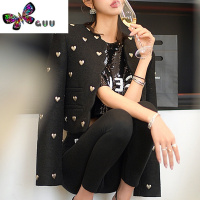 语娄重工黑色爱心毛粗花呢短外套女小香风洋气设计感小西服开衫