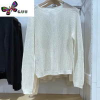 语娄2023秋新款网眼长袖外套洞洞圆领针织衫套头罩衫女461980