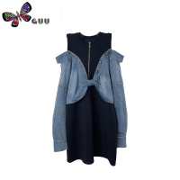 语娄妙兮服饰秋季新款休闲时尚显瘦设计感牛仔拼接假两件连衣裙女