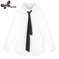 语娄轻熟风御姐领带雪纺衬衫女装春季白色宽松垂感中长款长袖衬衣上衣