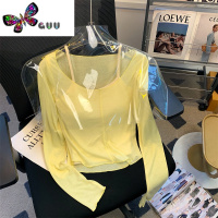 语娄千禧辣妹修身长袖T恤女薄款上衣小个子吊带背心叠穿两件套夏