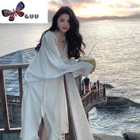 语娄中长款雪纺衣衬衫薄款女开衫吊带连衣裙外搭罩衫夏季冰丝外套