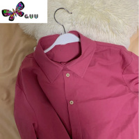 语娄复古显白树莓色长袖衬衫女2023年春季宽松显瘦内搭上衣设计感小众