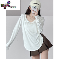 语娄和小安慵懒辣妹随性长袖T恤上衣夏薄女宽松纯欲显瘦中长款衫