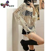 语娄y2k千禧风上衣女欧美式辣妹小众性感破洞镂空设计感连帽针织外套