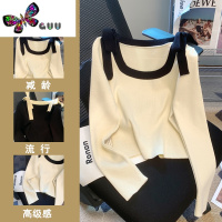 语娄询简伊人定制~法式蝴蝶结长袖毛衣女秋季新款韩版撞色内搭针织衫