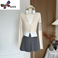 语娄乖乖嗲学妹/初秋新款兔绒包芯纱假两件针织开衫女薄外套上衣