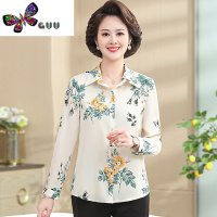 语娄中年妈妈衬衫女长袖开衫女装夏装衬衣翻领上衣中老年秋装小衫